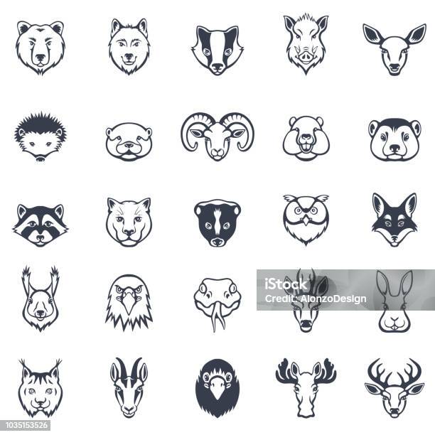 Wild Animal Faces Icon Set Stock Illustration - Download Image Now - Icon Symbol, Animal Head, Vector