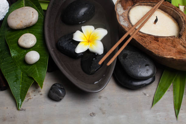 istock spa wellness tropical objects for therapy on wooden background. 1035154116