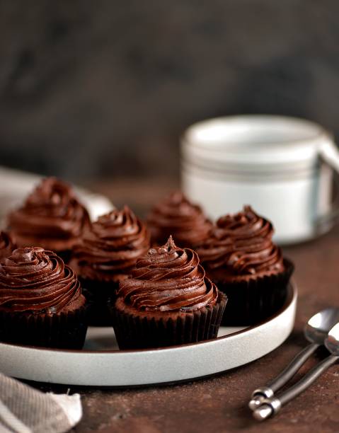 Delicious homemade chocolate capkakes. stock photo