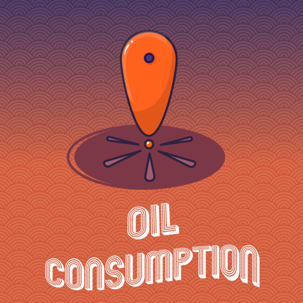 текстовый знак, показывающий потребление нефти. концептуальное фото эта запись является общей нефти, потребляемой в бочках в день - oil pump flash stock illustrations