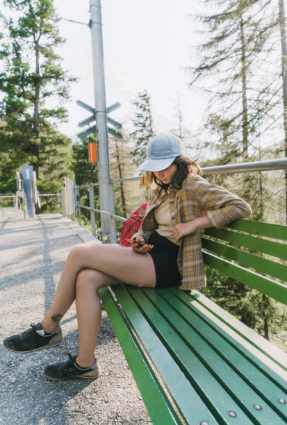 istock Woman waiting  for Gornergrat train on the train station 1035166652
