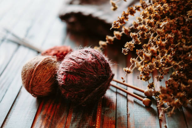 istock Favorite winter pass time. Knitting a sample of warm stranded sweater. 1035169372