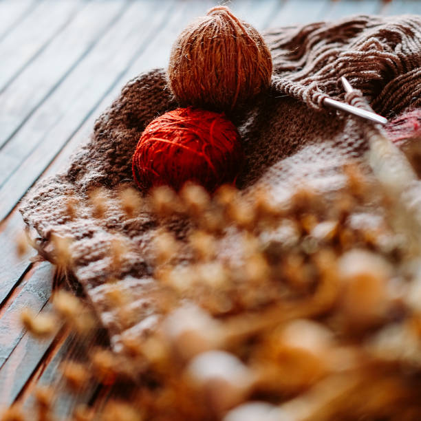 istock Favorite winter pass time. Knitting a warm stranded sweater. 1035169404