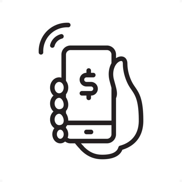 illustrazioni stock, clip art, cartoni animati e icone di tendenza di pagamento mobile - icona struttura - pixel perfetto - showing buying paying clipping path