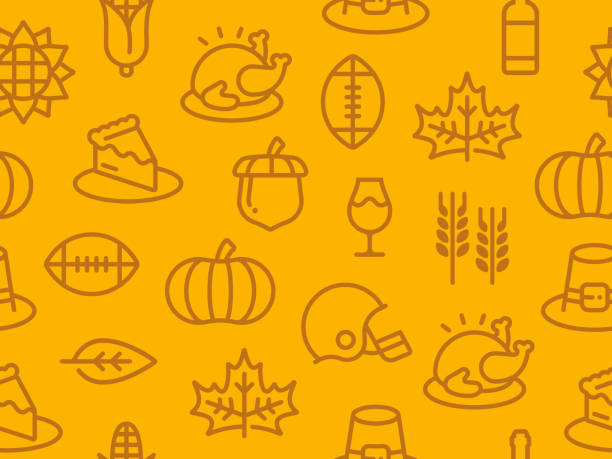 Seamless Thanksgiving Autumn Background Seamless thanksgiving autumn fall background. thanksgiving holiday icons stock illustrations
