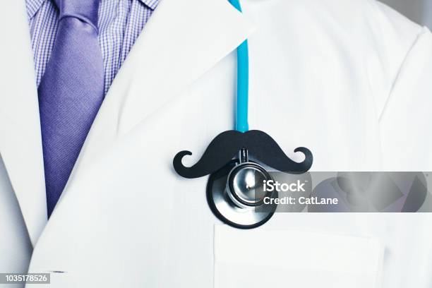 Doctor With Stethoscope And Mustache For Prostate Cancer Awareness Stock Photo - Download Image Now