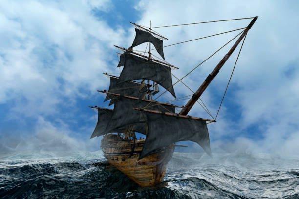 pirate ship sailing on the sea, 3D render