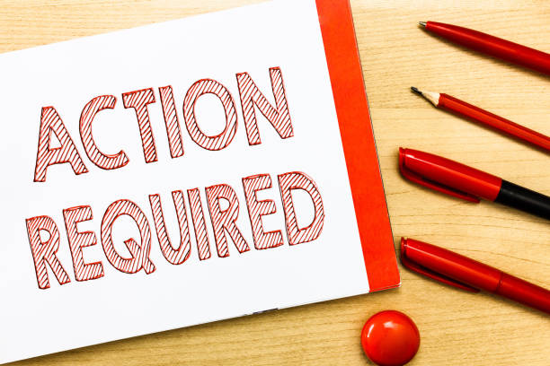 istock Handwriting text writing Action Required. Concept meaning Regard an action from someone by virtue of their position 1035194012