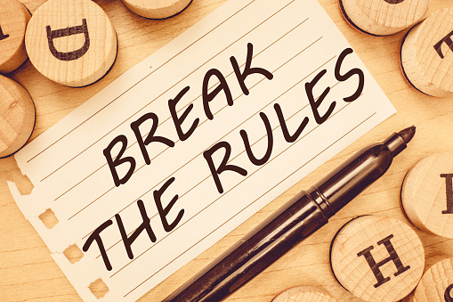 Word writing text Break The Rules. Business concept for To do something against formal rules and restrictions.