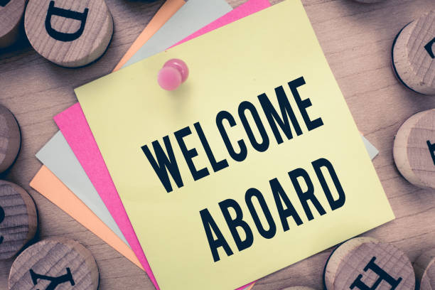istock Text sign showing Welcome Aboard. Conceptual photo Expression of greetings to a person whose arrived is desired 1035198454