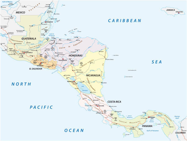 mapa drogowa stanów ameryki środkowej - central america map belize honduras stock illustrations