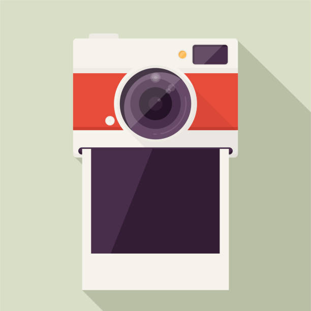 ilustraciones, imágenes clip art, dibujos animados e iconos de stock de cámara de fotos con marco de fotos polaroid vacía - cámara fotos
