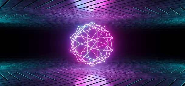 Futuristic Scifi Reflective Dark Room Wallpaper With Purple And Blue  Gradient Glowing Abstract Neon Tube Shape In Middle 3d Rendering Stock  Photo - Download Image Now - iStock
