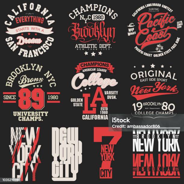 Tshirt Stamp Graphic Set Sport Wear Typography Emblem Stock Illustration - Download Image Now