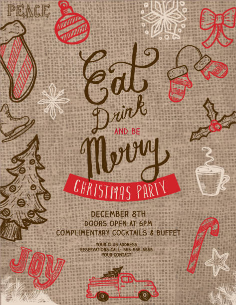 食べる、飲むとメリー クリスマスのあいさつ招待のあるデザイン テンプレート - burlap点のイラスト素材／クリップアート素材／マンガ素材／アイコン素材