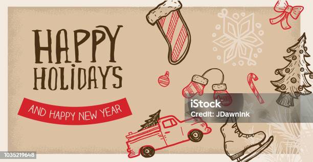 Happy Holidays Greeting Web Banner Design Template Stock Illustration - Download Image Now - Happy Holidays - Short Phrase, Web Banner, Christmas