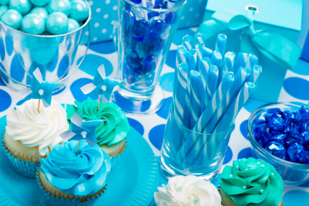 istock Birthday Boy Blue Party with Candy and Presents 1035221800