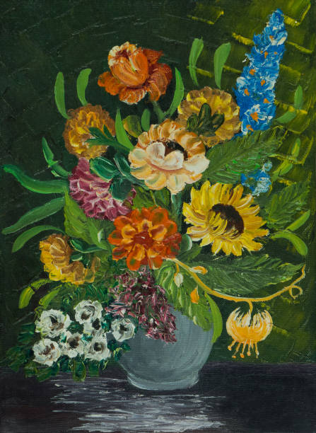 istock Flowers in a grey vase against a green background 1035253412