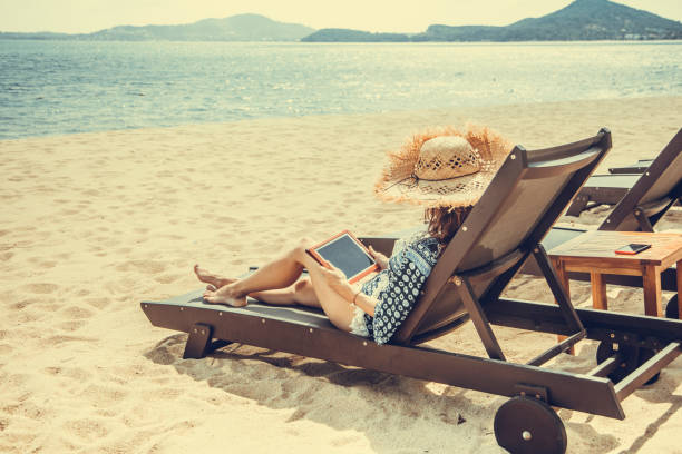 istock Woman in beach chair 1035264990