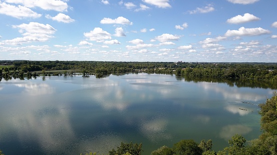 Cloud reflections on Ford Lake in Ypsilanti, Michigan.