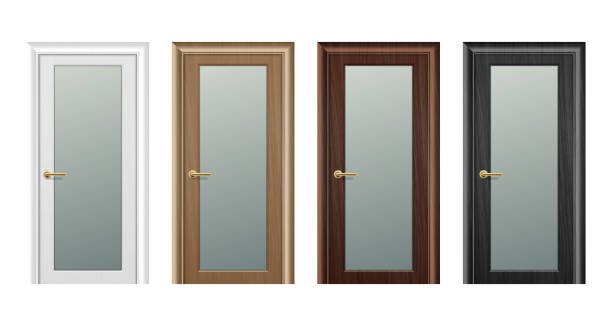 istock Vector realistic different closed brown wooden door icon set closeup isolated on white background. Elements of architecture. Design template for graphics, Front view 1035272788