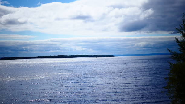 istock Seascape with a line of trees on the horizon 1035291136