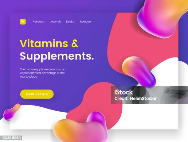 Bright And Juicy Landing Page Template For Sites With Health Topics Vitamins Supplements And Minerals Stock Illustration - Download Image Now