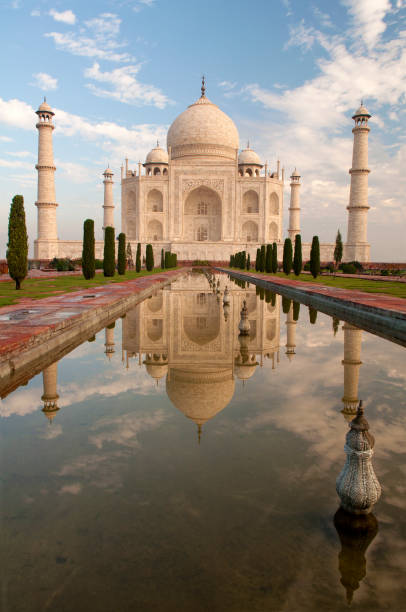 istock taj mahal sunset with reflection