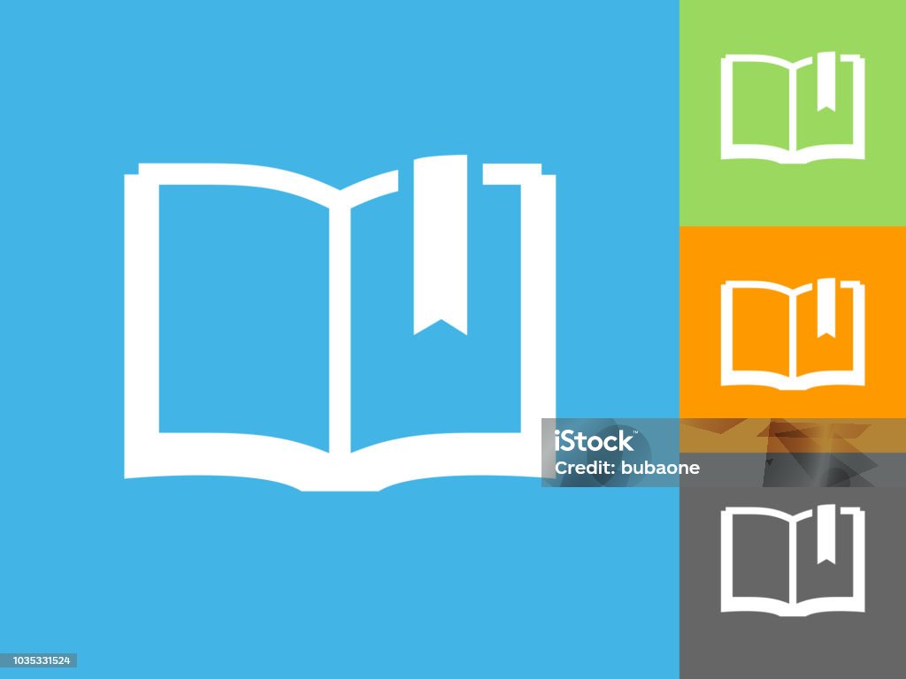 Book Flat Icon on Blue Background Book Flat Icon on Blue Background. The icon is depicted on Blue Background. There are three more background color variations included in this file. The icon is rendered in white color and the background is blue. Blue stock vector