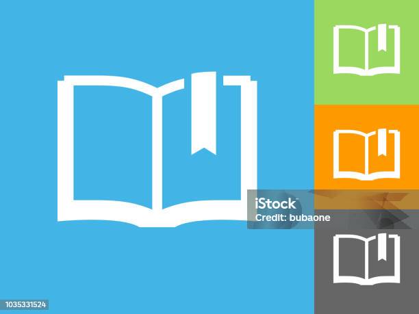 Book Flat Icon On Blue Background Stock Illustration - Download Image Now - Blue, Book, Bookmark