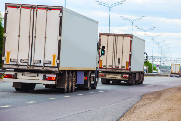 istock trucks goes on the highway 1035343452