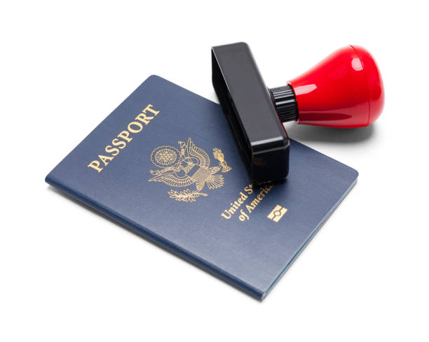 Passport with Stamper United States Passport with Stamper Isolated on White Background. blue us passport cover stock pictures, royalty-free photos & images