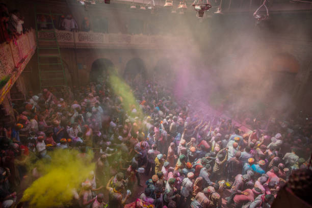 istock Holi Celebration at Banke Bihari Temple in Vrindavan, India 1035357232