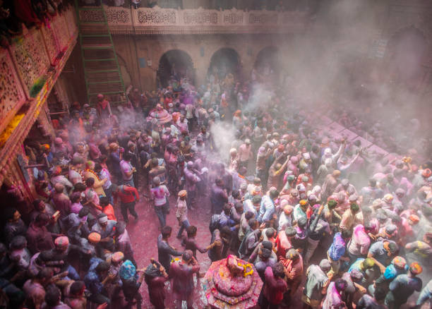 istock Holi Celebration at Banke Bihari Temple in Vrindavan, India 1035362180