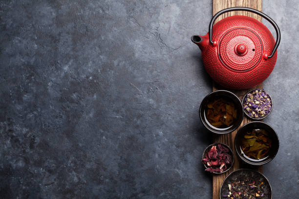 istock Various tea and teapot. Black, green and red tea 1035363102