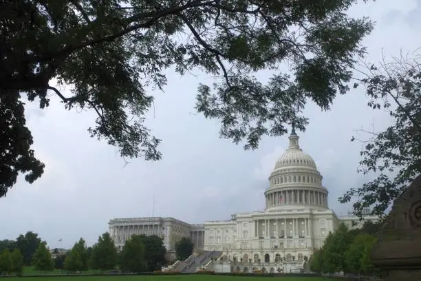 The building of Capitol on a rainy summer day.