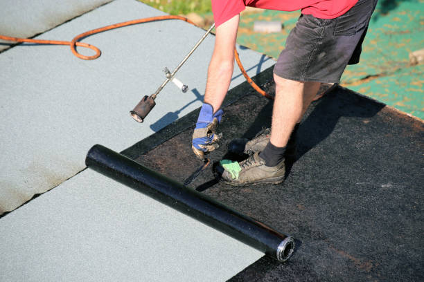 istock Waterproofing flat roof with bitumen sealing membranes 1035389844