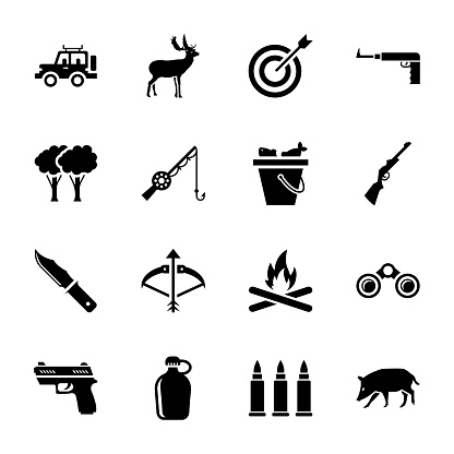 This is a creative icon set of hunting tools. There are animals in the pack showing animals to be hunt. The tools and equipment for hunting are also part of this set including fishing rod, rifle, knife and more. It is an amazing pack to grab for your projects.