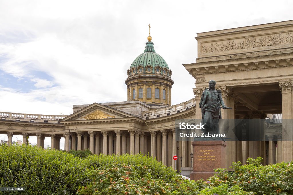 Kazan Cathedral and Barclay Monument in Saint Petersburg, Russia Kazan Cathedral (Cathedral of Our Lady of Kazan) and Barclay Monument in Saint Petersburg, Russia Ancient Stock Photo