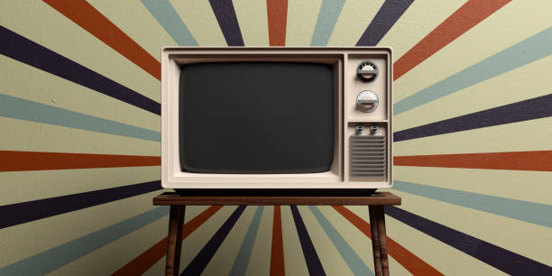 istock Retro old tv on circus vintage wall background. 3d illustration 1035403412