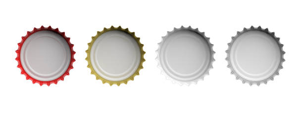 istock Colorful beer caps isolated on white background, top view, banner. 3d illustration 1035403512