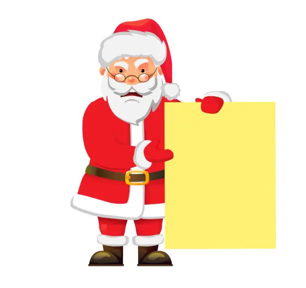 Vector illustration of Santa Claus holding banner. Santa Claus holding blank sign vector illustration. Christmas Greeting Card
