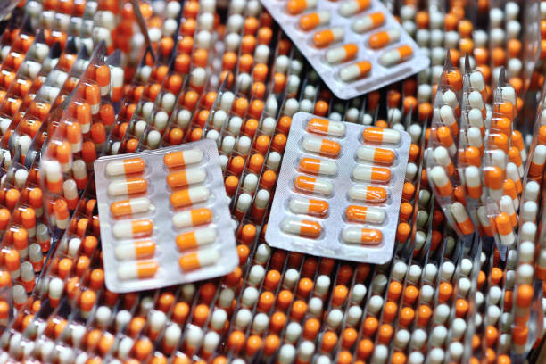Close-up of capsule of blister pack at stacking.