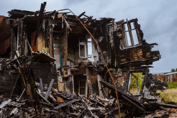 istock the old wooden burned-down house a view from inside 1035410694