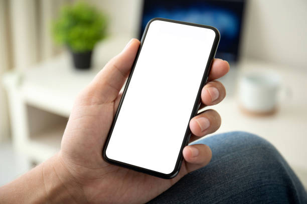Man holding iPhone X with service PayPal on the screen man on sofa holding phone with isolated screen in the room of house electronic organizer photos stock pictures, royalty-free photos & images