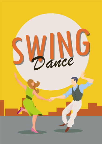 swing dance. plakat na festiwal tańca. ulotka lub element reklamowania tańców towarzyskich. szablon wektora plakatu tanecznego, zaproszenie do udziału w imprezie. - 1940s style women 1950s style retro revival stock illustrations