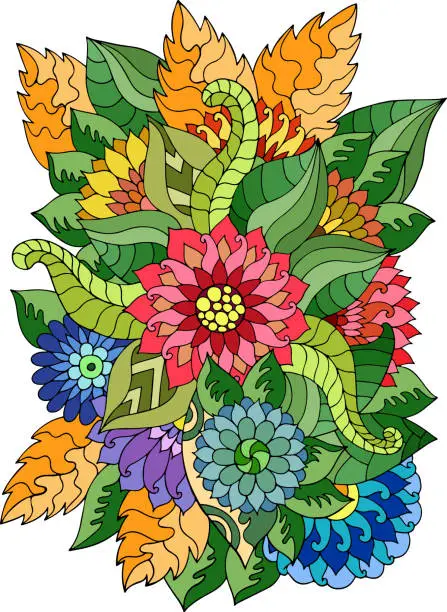 Vector illustration of Magic  pattern with abstract flowers and leaves.