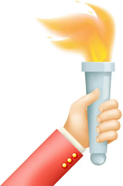 Vector illustration of Isolated victory flame hand hold fire torch icon template 3d cartoon design vector illustration