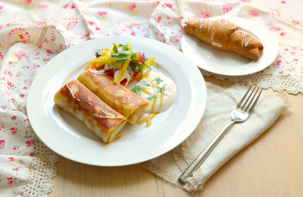 istock Breakfast with meat rolls and vegetable salad 1035429392