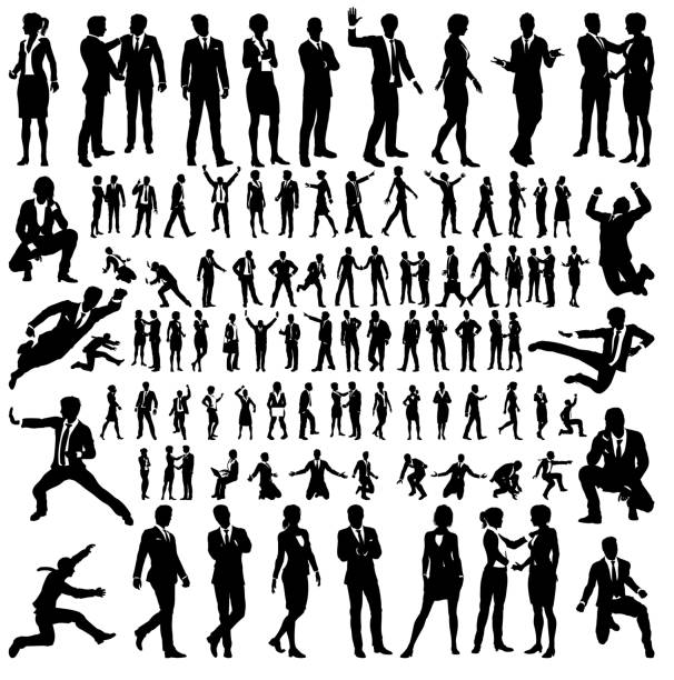 бизнес-люди silhouettes большой набор - business super hero stock illustrations